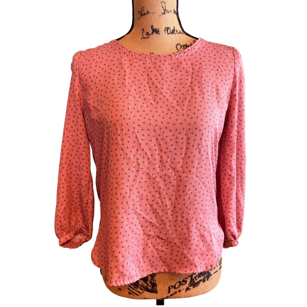 Sweet Rain Pink Triangle Print Long Sleeve Blouse Small